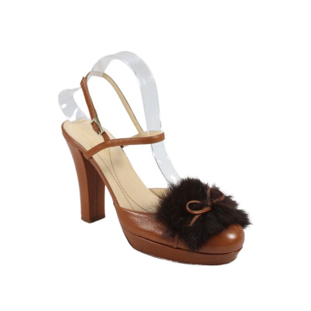 Kate Spade New York Womens Furry Bow Tie Pumps Sandals Brown Size 7